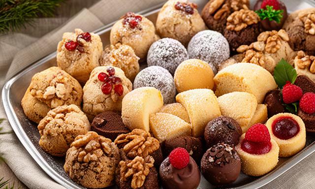 Bandeja de postres navideños artesanales con polvorones, trufas, mantecados y mini panettones en Murcia